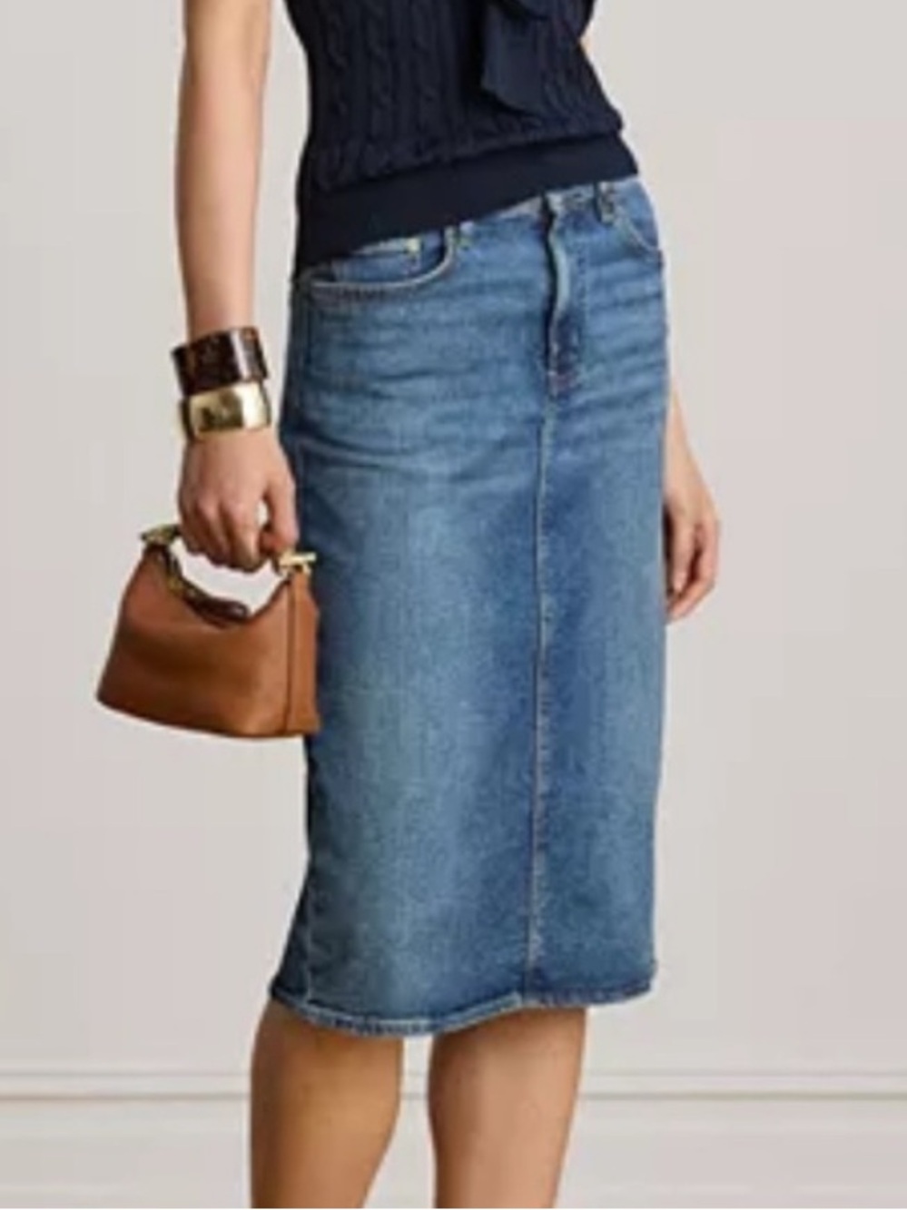 LRL Lauren Ralph Lauren Sunset Indigo Wash Distressed Denim Jean Pencil Skirt 2